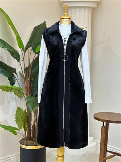 Yan Zımba Angora Detay Yelek 484 T-25 Siyah