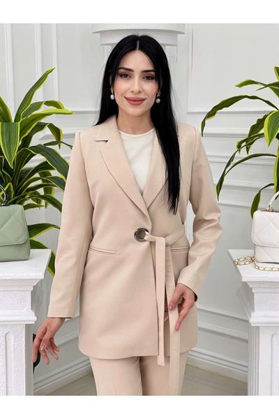 Yandan Bağlamalı Ceketli Takım 3319 Bej