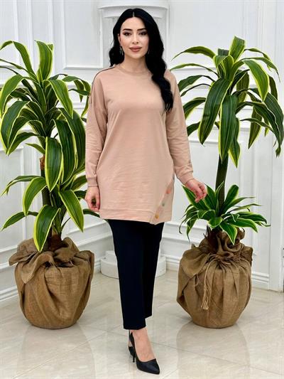 Yandan Düğmeli Tunik 8053 Bej