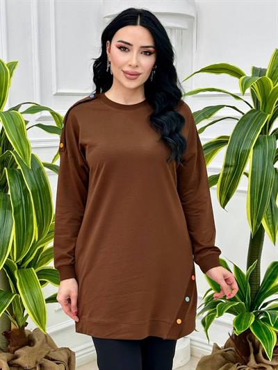 Yandan Düğmeli Tunik 8053 Kahverengi
