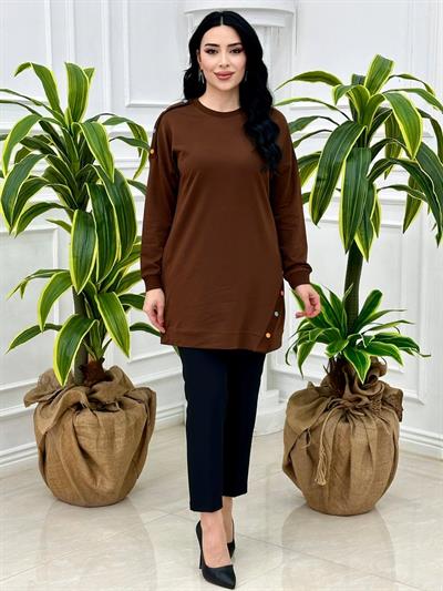 Yandan Düğmeli Tunik 8053 Kahverengi
