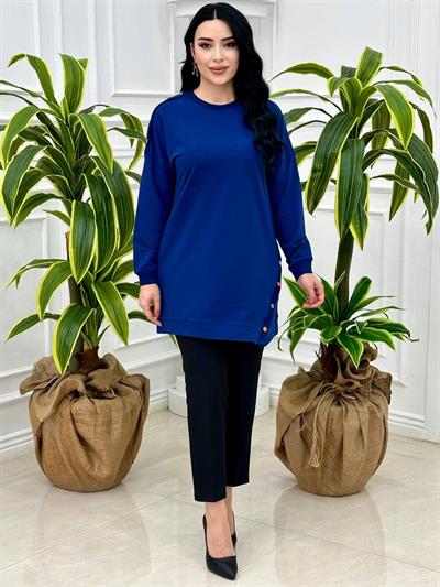 Yandan Düğmeli Tunik 8053 Mavi