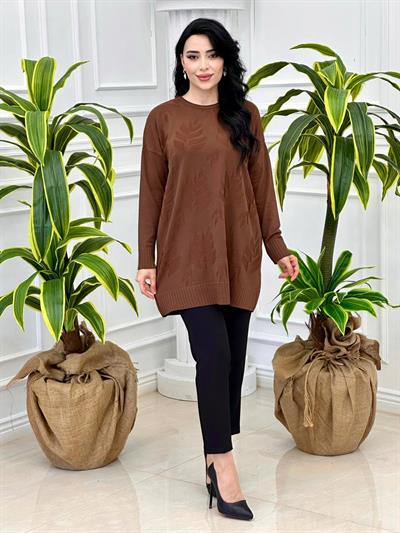 Yaprak Desen Tunik 140131 T-24 Kahverengi
