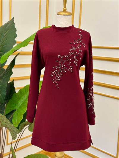 Yaprak Taş İşleme Oyşo Tunik 1002 t-24 Bordo