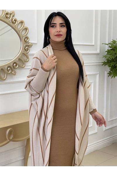 Yarasa Kol Hırkalı Elbise-Bej