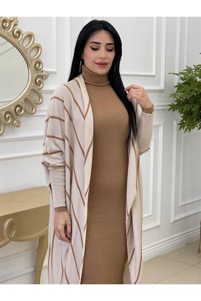 Yarasa Kol Hırkalı Elbise-Bej