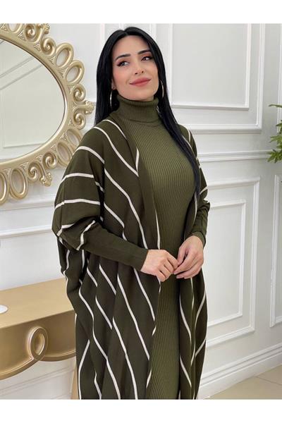 Yarasa Kol Hırkalı Elbise Haki