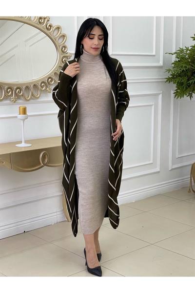Yarasa Kol Hırkalı Elbise-Haki Bej