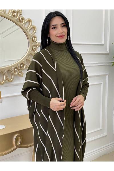 Yarasa Kol Hırkalı Elbise Haki