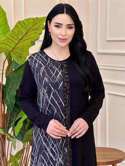 Yarı Desen Anne Penye Elbise 9077 e025 Siyah