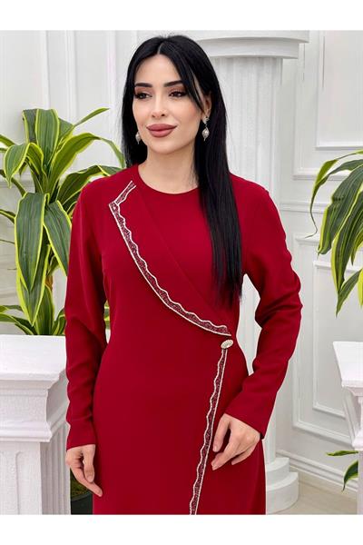 Yarım Ceket Yaka Elbise 5531 Kırmızı