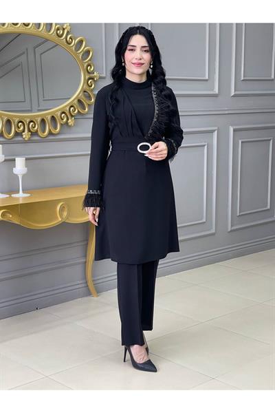 Yarım Taş Detay Tunik Takım 5520 Siyah