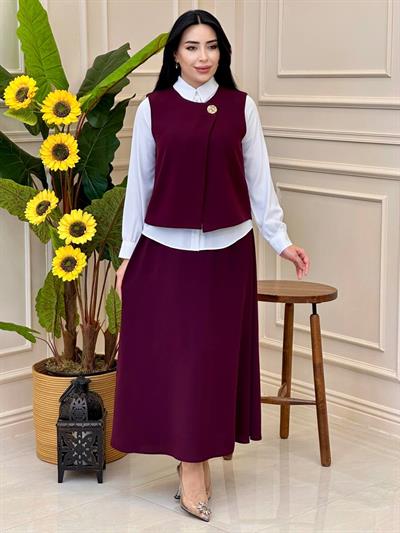 Yelekli Üçlü Takım 2956 t025 Bordo