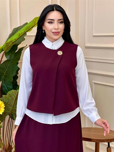Yelekli Üçlü Takım 2956 t025 Bordo