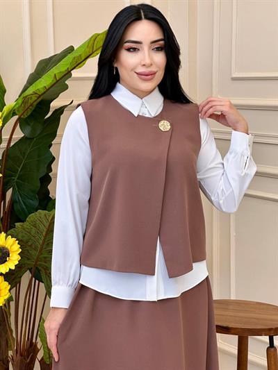 Yelekli Üçlü Takım 2956 t025 Kahverengi