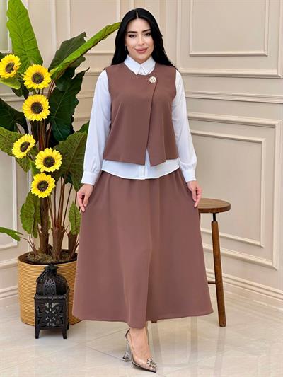 Yelekli Üçlü Takım 2956 t025 Kahverengi