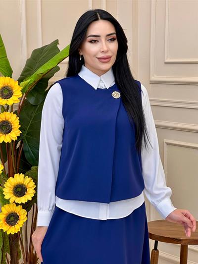 Yelekli Üçlü Takım 2956 t025 Saks