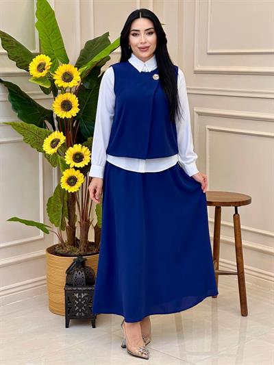 Yelekli Üçlü Takım 2956 t025 Saks