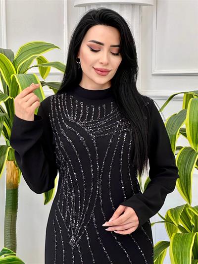 Yoğun İşleme Krep Elbise 934 t-24 Siyah