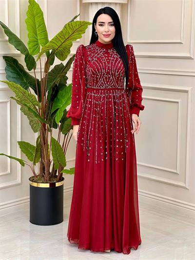 Yogun Taş İşleme Abiye 4954 t-24 Bordo