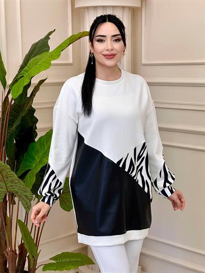 Zebra Deri Blok Sweat 170003 t-24 Beyaz