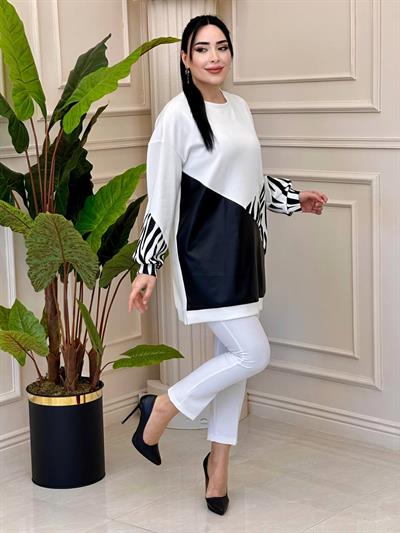 Zebra Deri Blok Sweat 170003 t-24 Beyaz