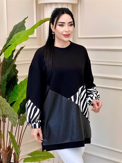 Zebra Deri Blok Sweat 170003 t-24 Siyah