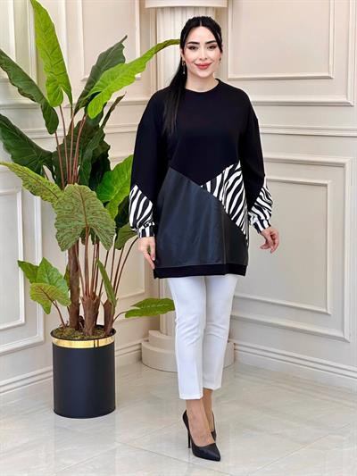 Zebra Deri Blok Sweat 170003 t-24 Siyah