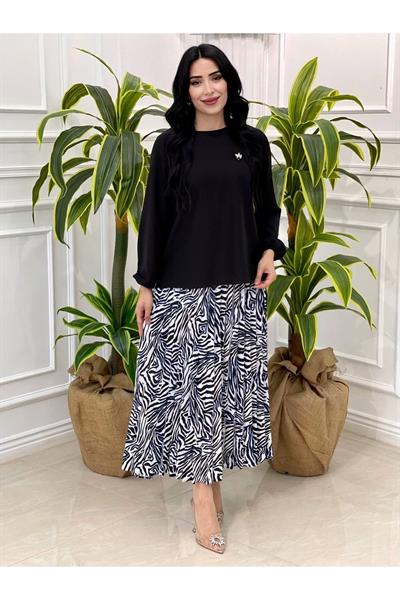 Zebra Desen Etekli Takım 14165 Siyah