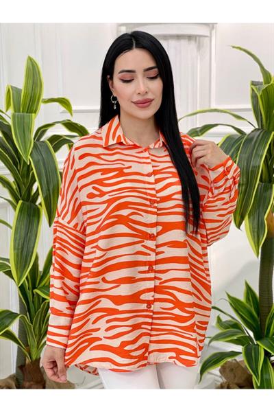 Zebra Desen Gömlek Tunik 31485 Turuncu