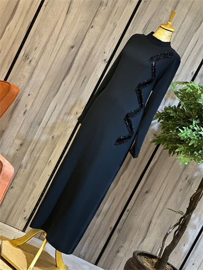 Zigzag Boncuk İşleme Krep Elbsie 1144 T-26 Siyah