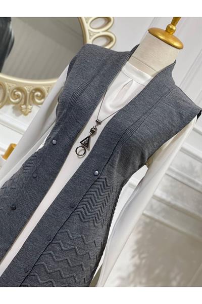 Zik Zak Düğmeli Yelek 3694 Gri