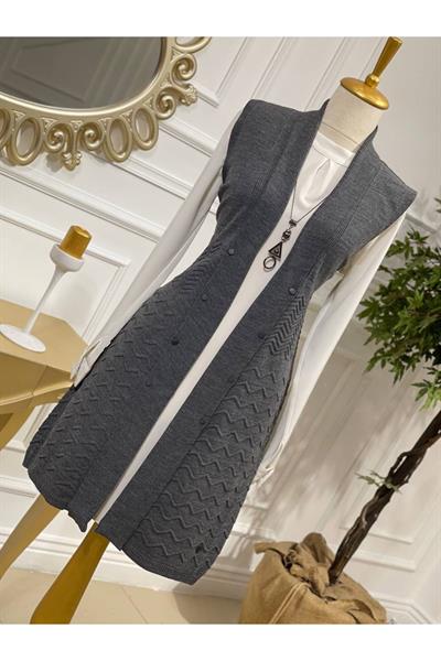 Zik Zak Düğmeli Yelek 3694 Gri