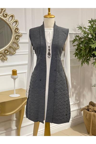 Zik Zak Düğmeli Yelek 3694 Gri