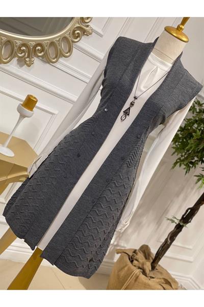 Zik Zak Düğmeli Yelek 3694 Gri