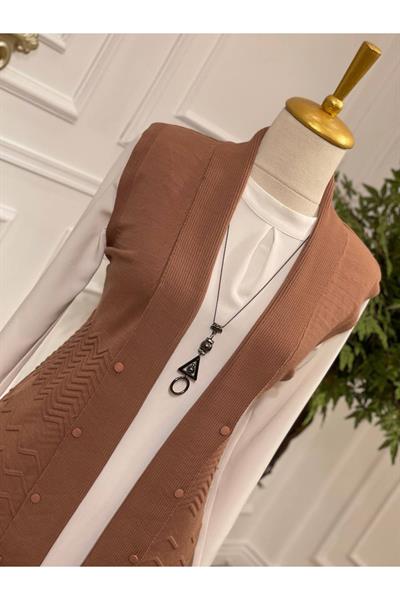 Zik Zak Düğmeli Yelek 3694 Purdra