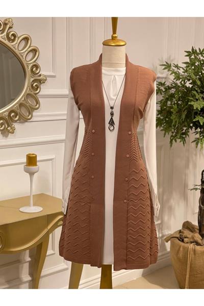 Zik Zak Düğmeli Yelek 3694 Purdra