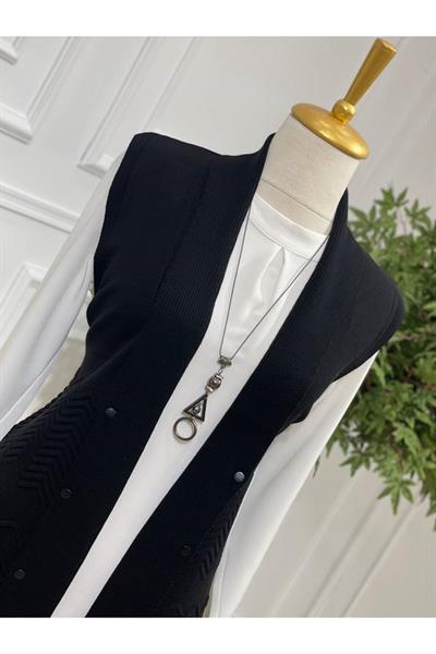 Zik Zak Düğmeli Yelek 3694 Siyah