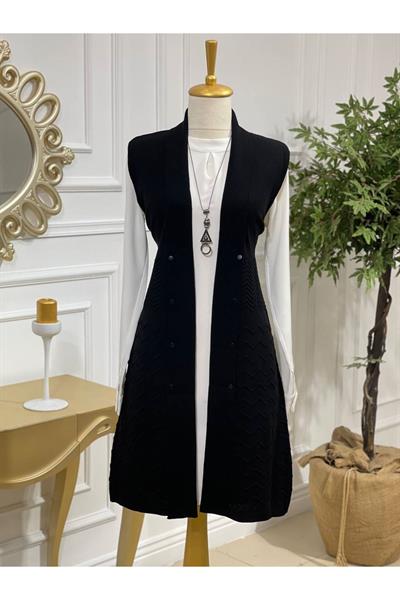 Zik Zak Düğmeli Yelek 3694 Siyah