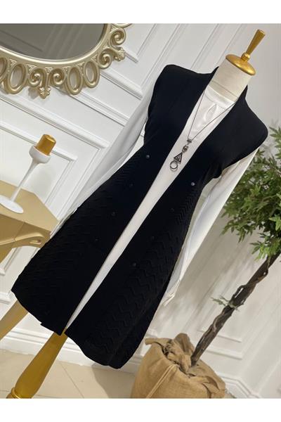 Zik Zak Düğmeli Yelek 3694 Siyah