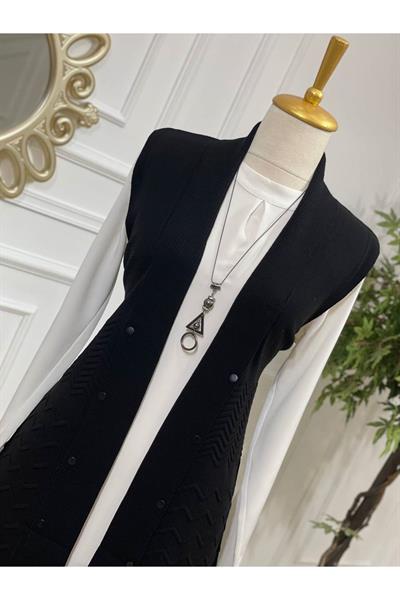 Zik Zak Düğmeli Yelek 3694 Siyah