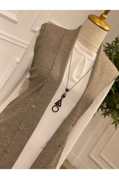 Zik Zak Düğmeli Yelek 3694 Taş