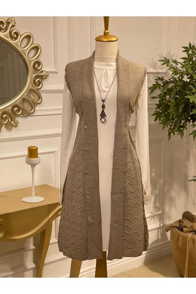 Zik Zak Düğmeli Yelek 3694 Taş