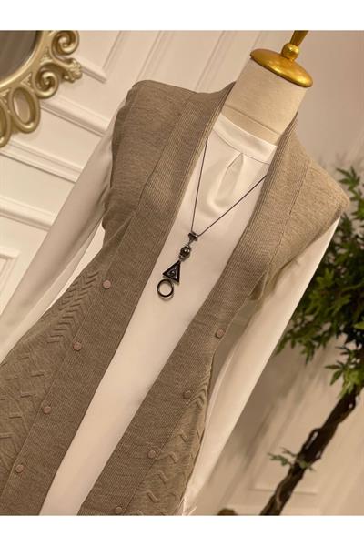 Zik Zak Düğmeli Yelek 3694 Taş