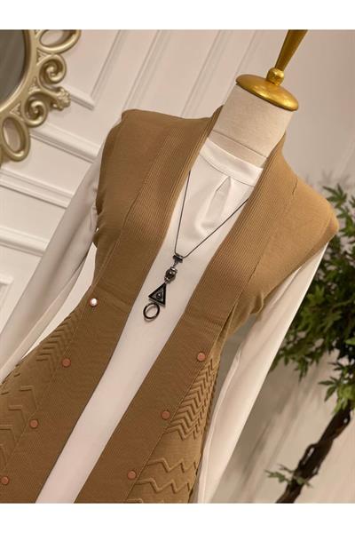 Zik Zak Düğmeli Yelek 3694 Vizon