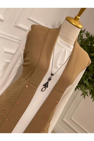 Zik Zak Düğmeli Yelek 3694 Vizon