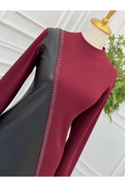 Zik Zak Taş İşleme Tunik 698 Bordo