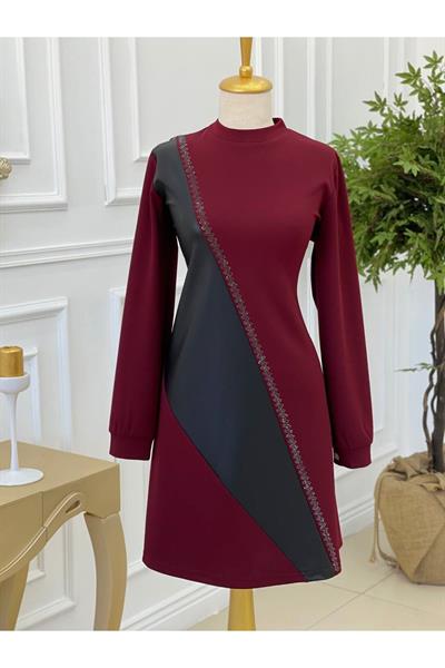 Zik Zak Taş İşleme Tunik 698 Bordo