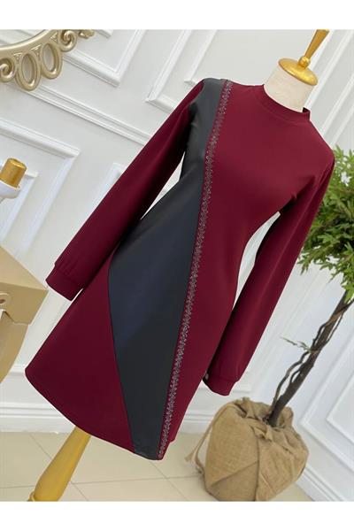 Zik Zak Taş İşleme Tunik 698 Bordo