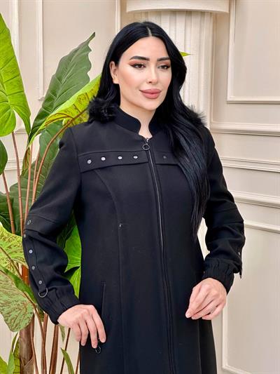 Zimba Detay Kaşe Kaban 549 Siyah